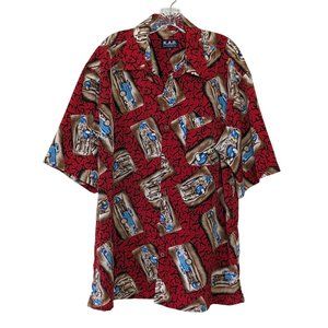 K.A.D. Clothing Co short sleeve Vintage button down Car Truck print red shirt XL